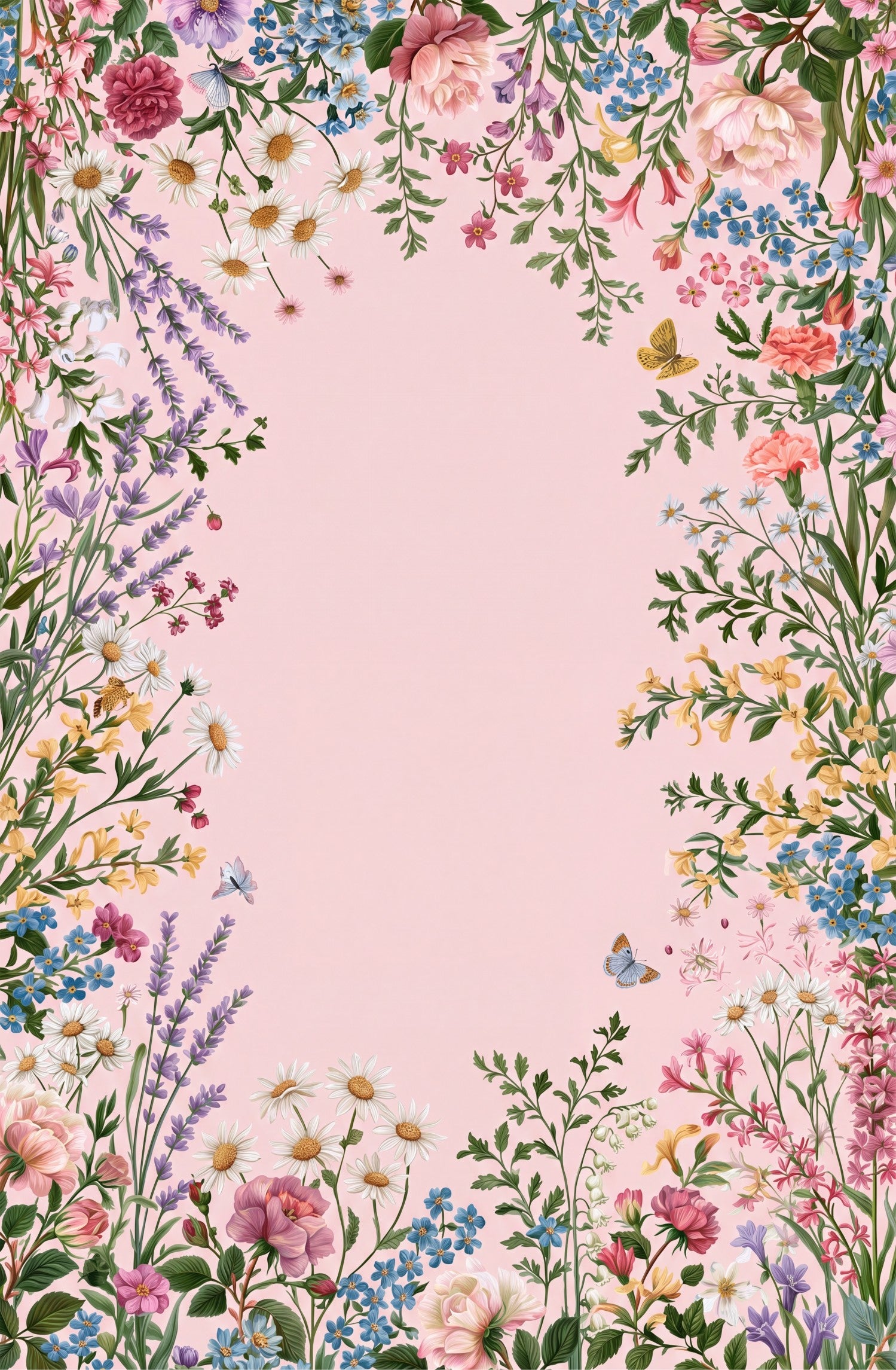 Liveonus Vintage Wildflower Floral Border Non‑Slip Area Rug
