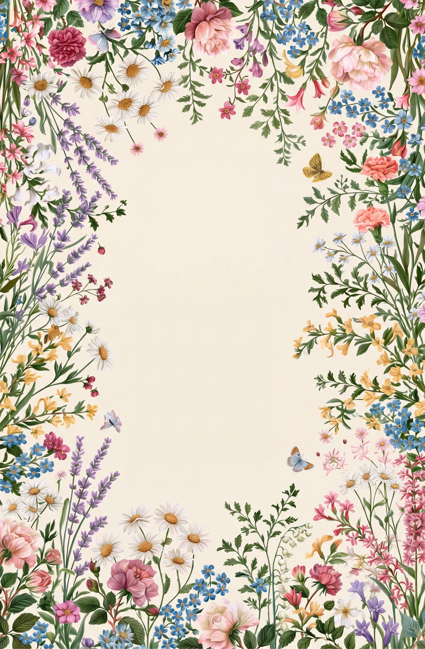 Liveonus Vintage Wildflower Floral Border Non‑Slip Area Rug