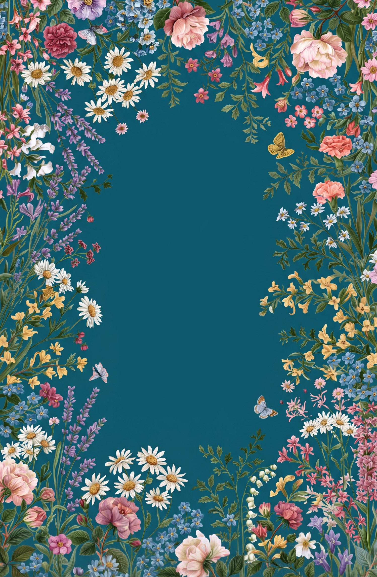 Liveonus Vintage Wildflower Floral Border Non‑Slip Area Rug