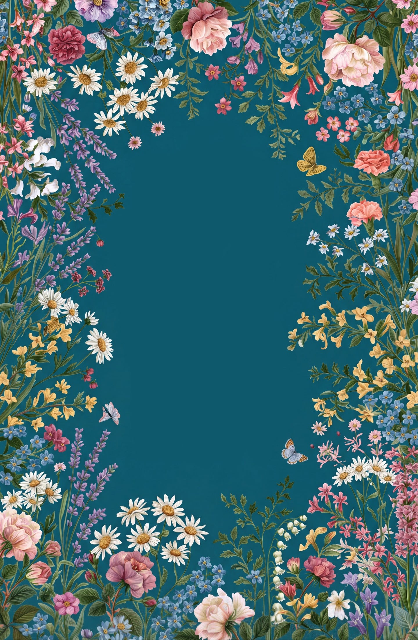 Liveonus Vintage Wildflower Floral Border Non‑Slip Area Rug