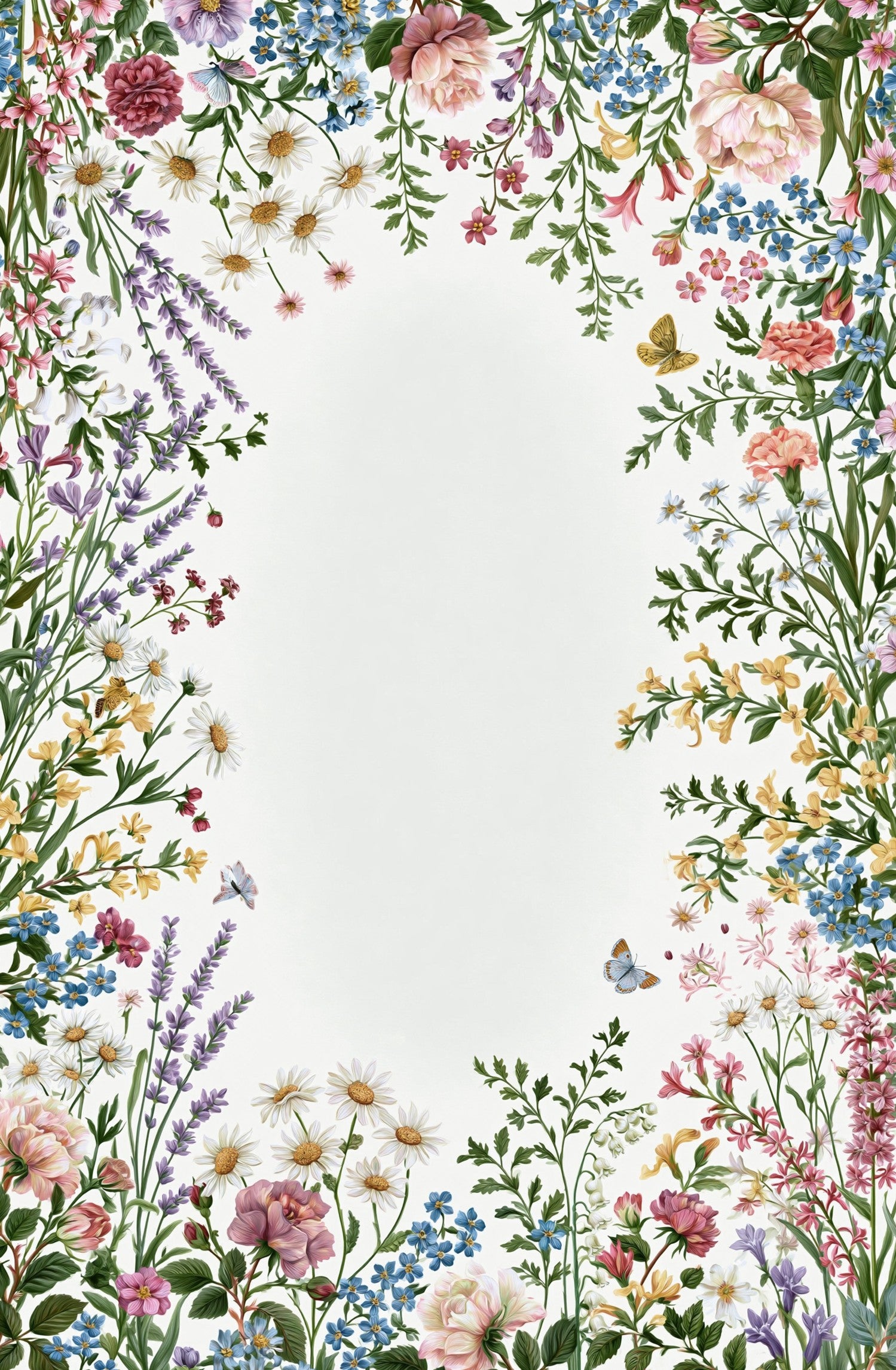 Liveonus Vintage Wildflower Floral Border Non‑Slip Area Rug