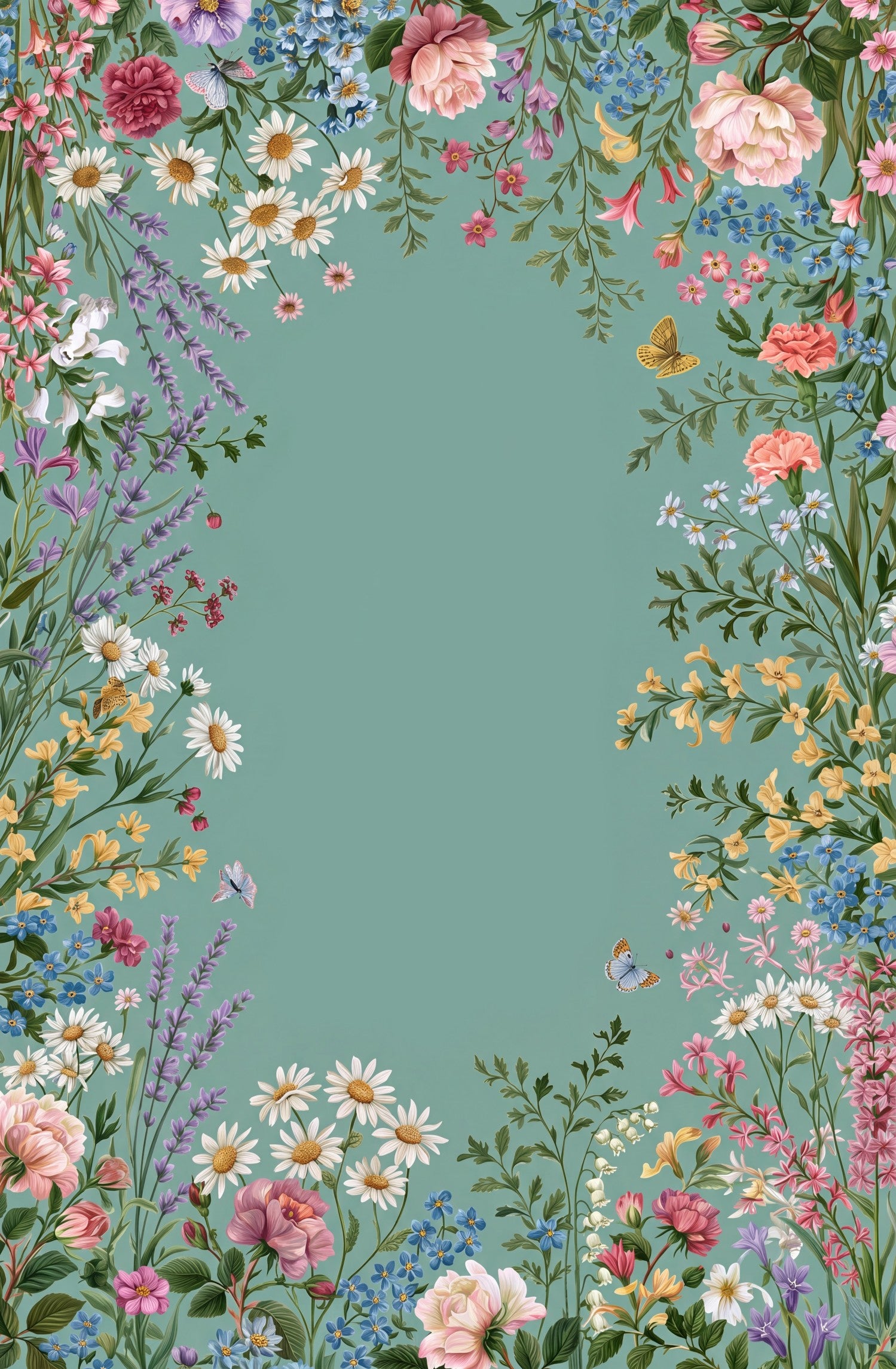 Liveonus Vintage Wildflower Floral Border Non‑Slip Area Rug