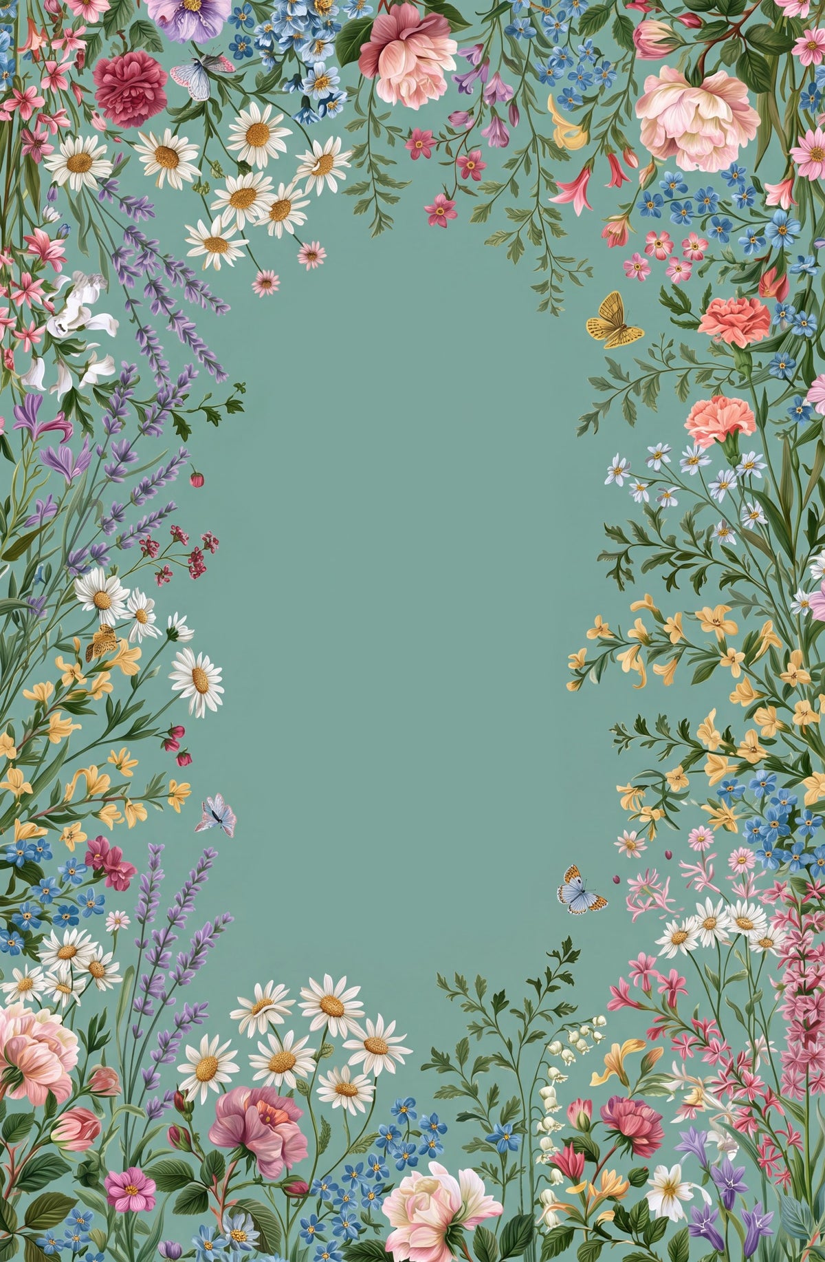 Liveonus Vintage Wildflower Floral Border Non‑Slip Area Rug