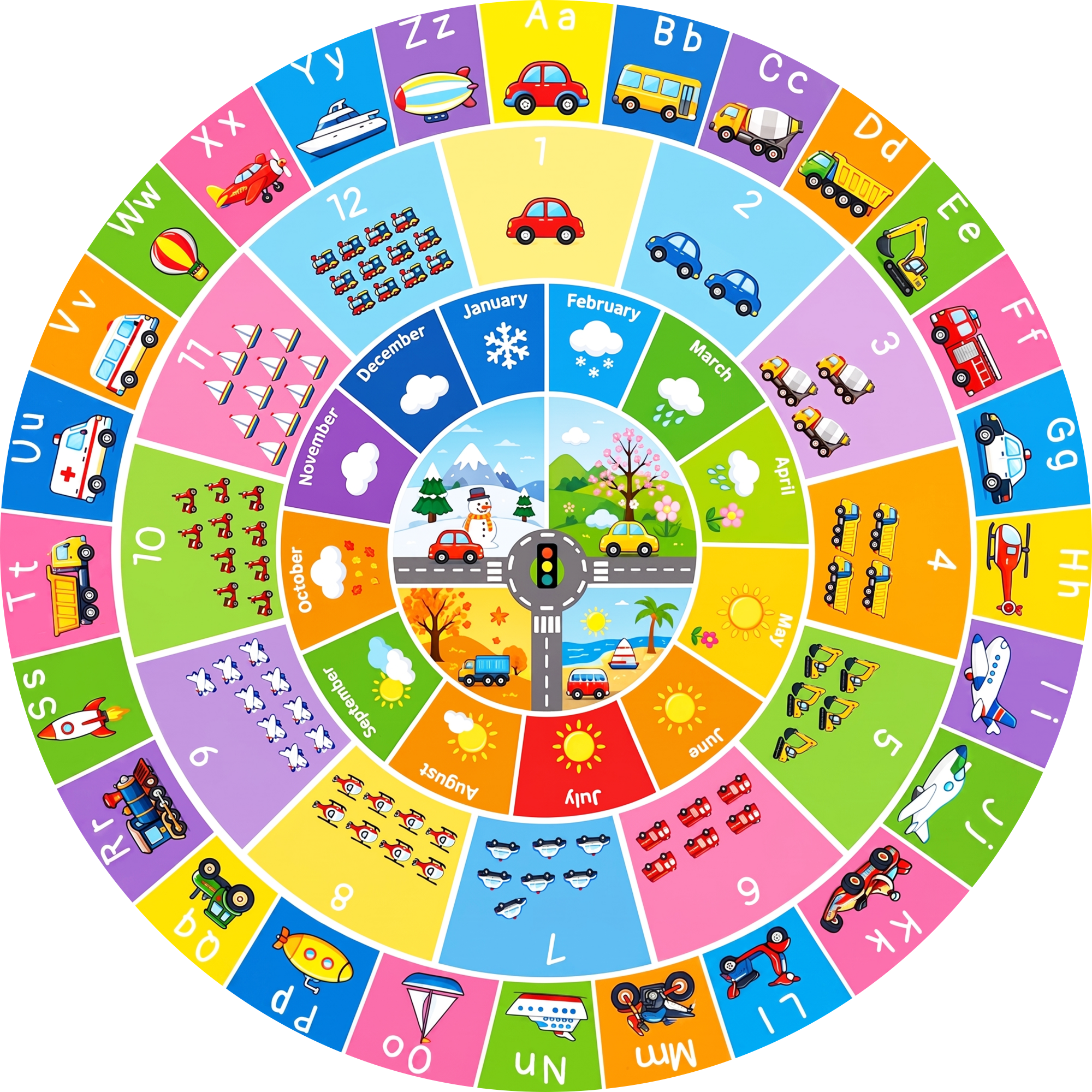 Round Colorful Alphabet Number Kids Area Rug