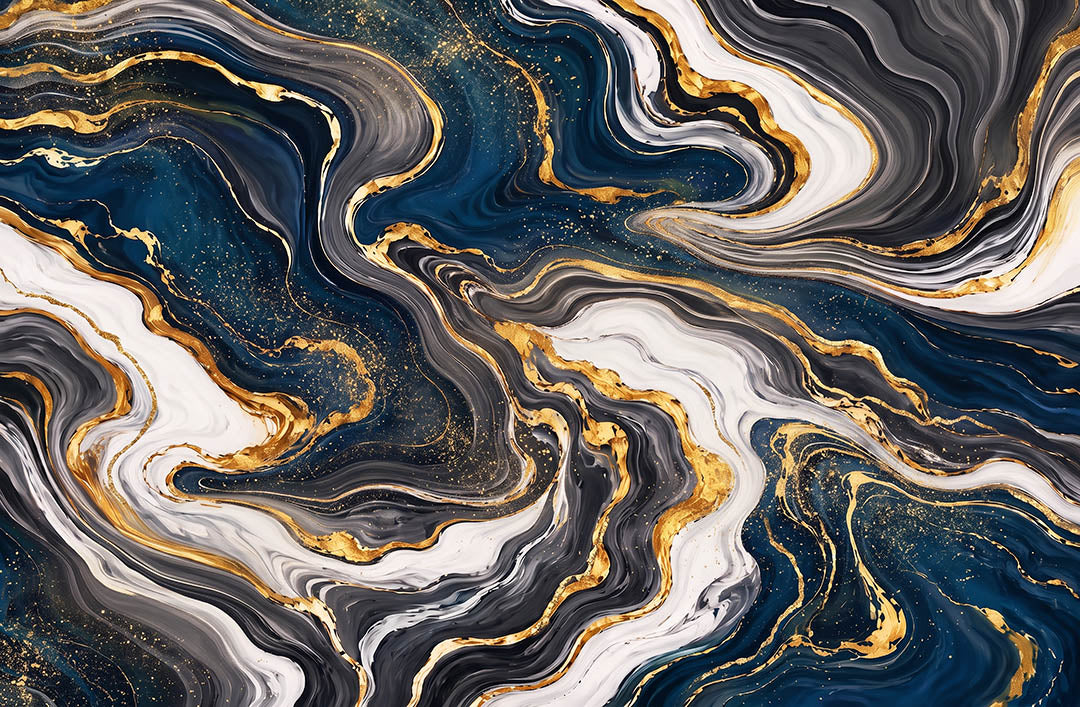 Marble Swirl Fluid Abstract Gold Vein Non‑Slip Area Rug
