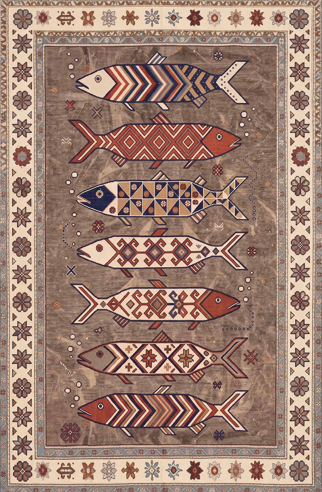 Vintage Boho Fish Non Slip Washable Area Rug