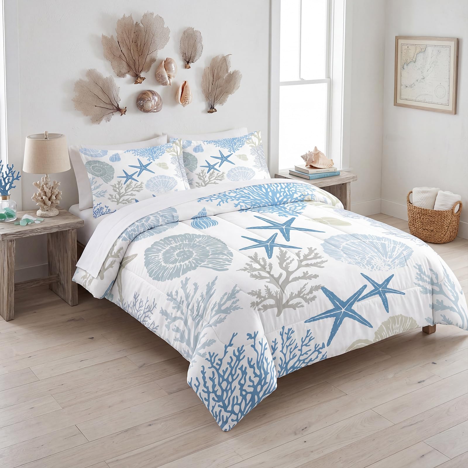 Liveonus 3 Piece Soft Beach Themed Coastal Comforter Set for All Season