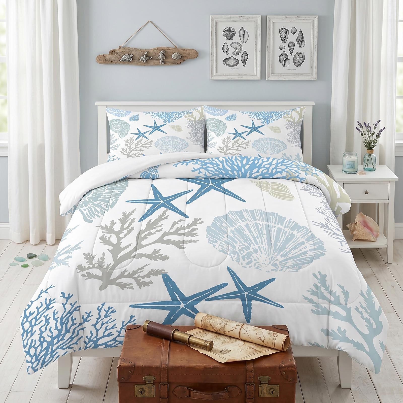 Liveonus 3 Piece Soft Beach Themed Coastal Comforter Set for All Season