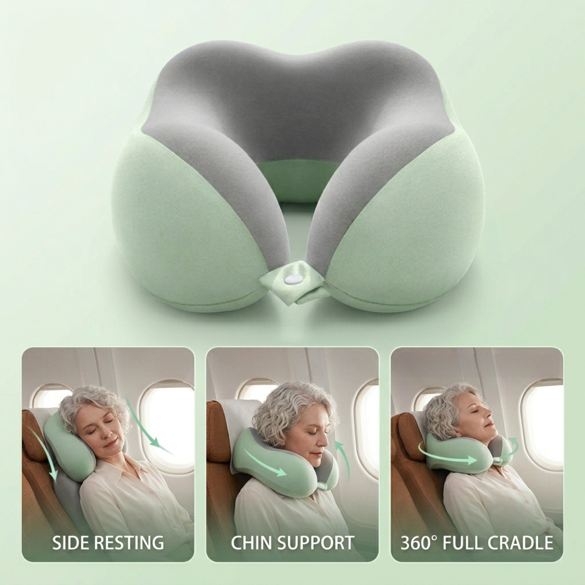 Ergonomic Travel Pillow with Capsule Case 360° Neck & Chin Support