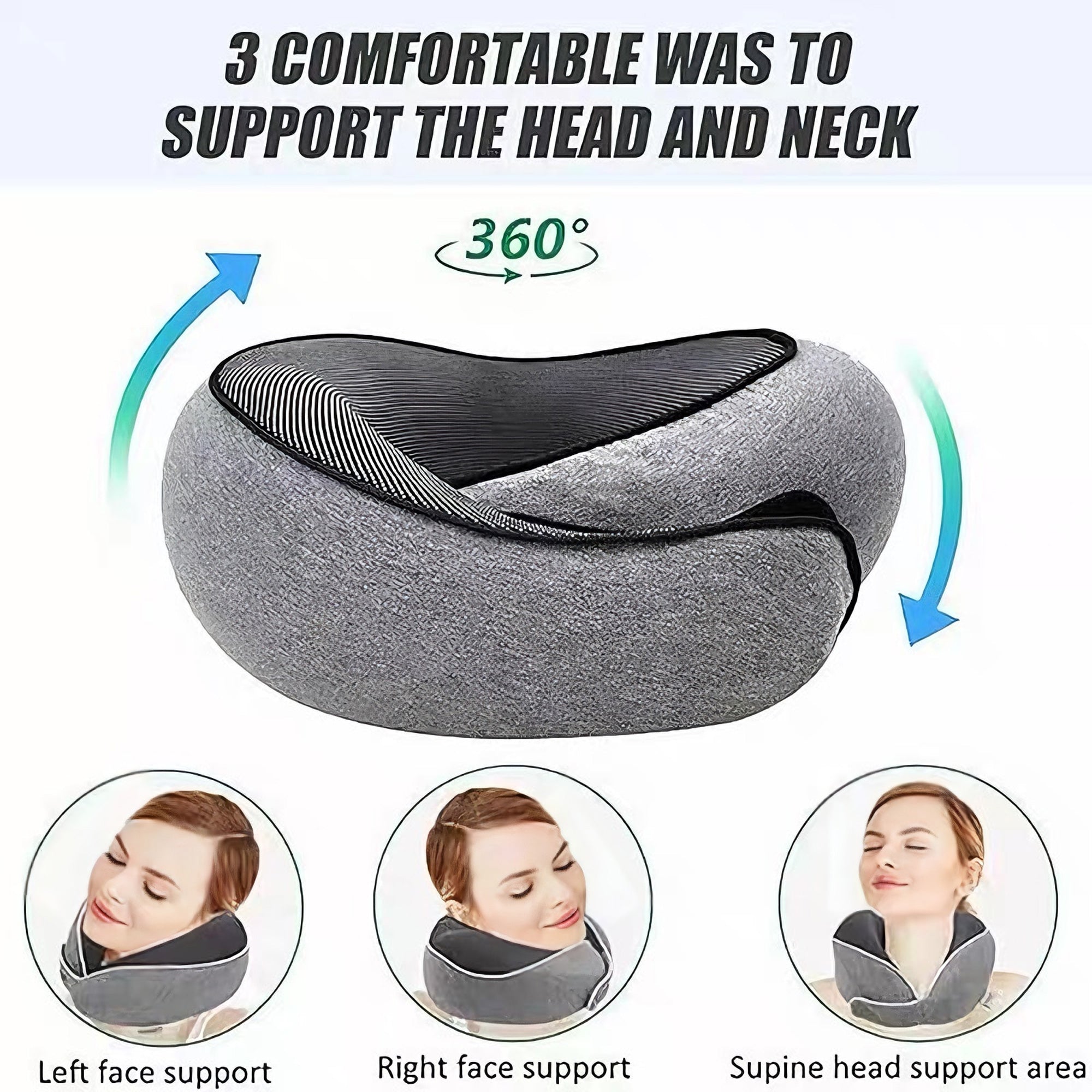 360° Ergonomic Memory Foam Travel Neck Pillow – Wrap-Around Chin Support
