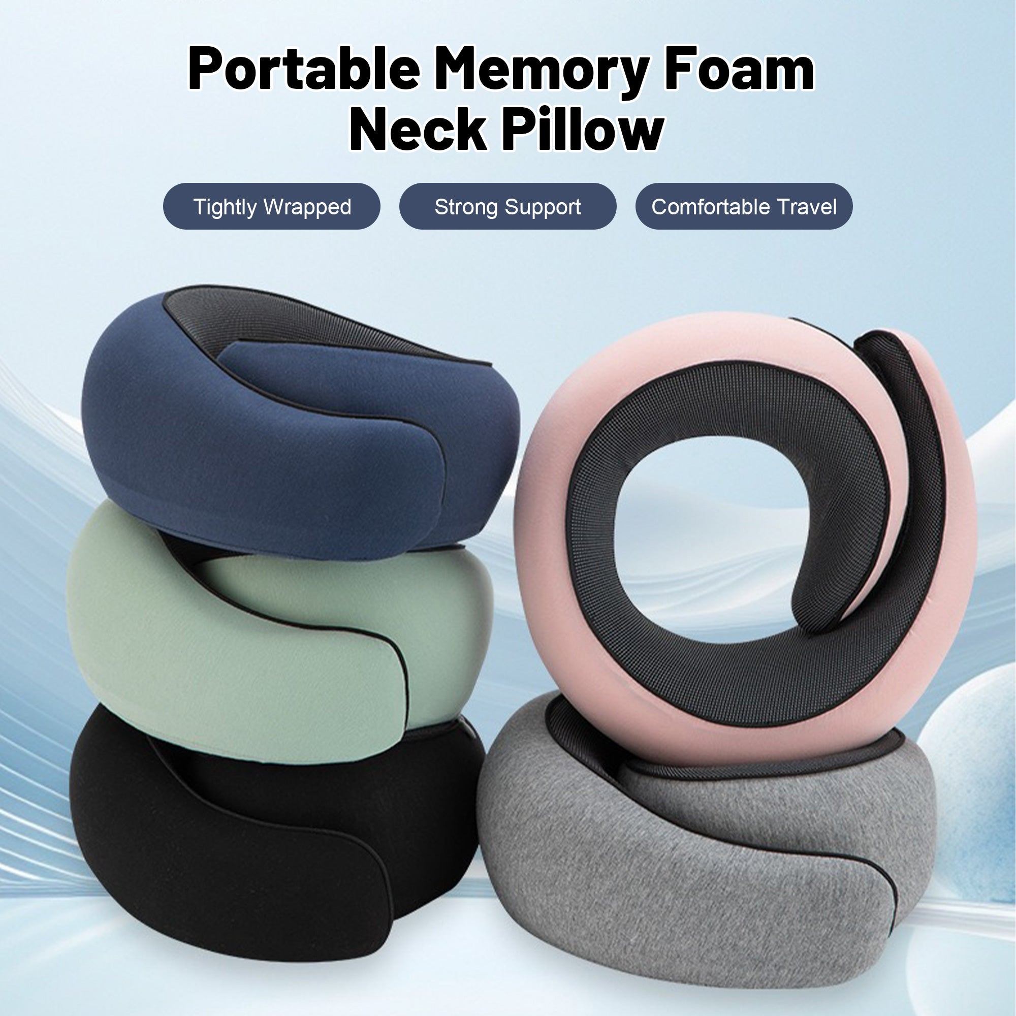 360° Ergonomic Memory Foam Travel Neck Pillow – Wrap-Around Chin Support