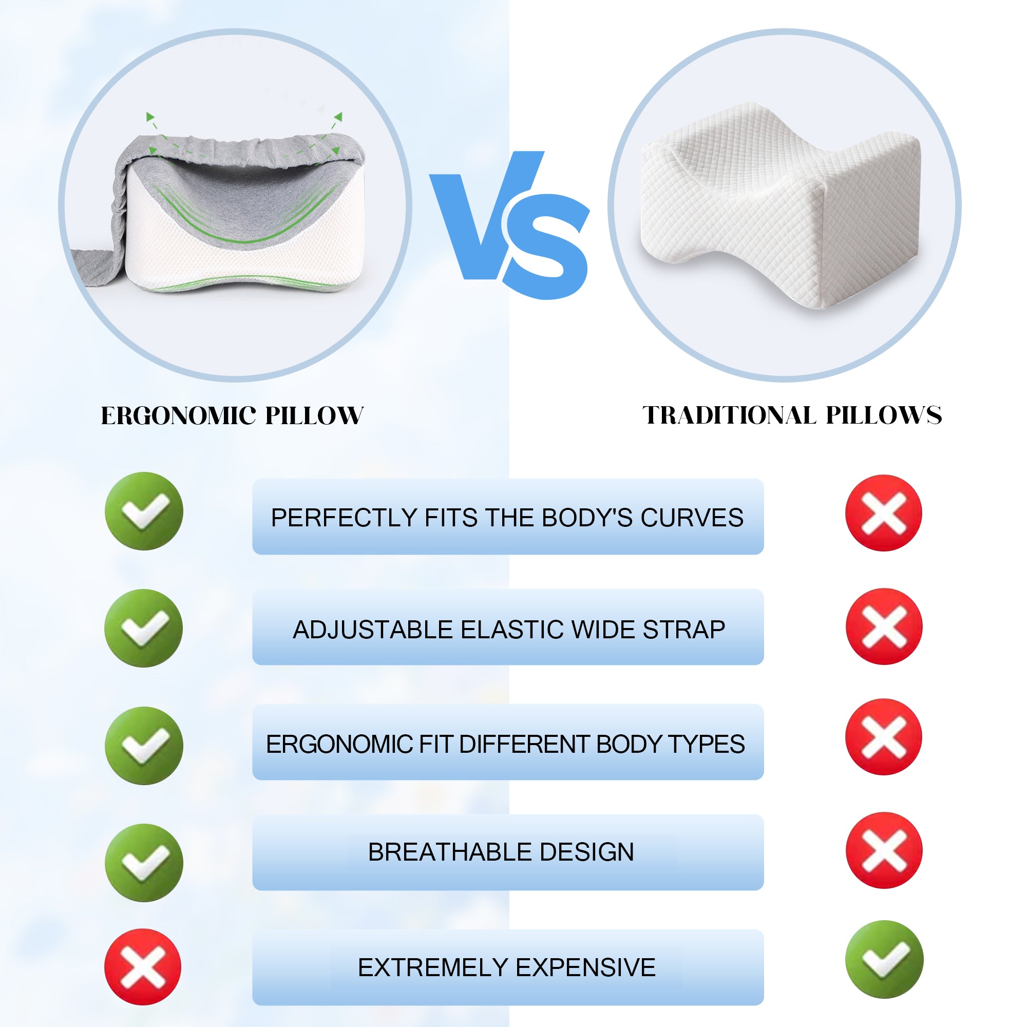 Ergonomic Contour Knee Pillow with Adjustable Strap