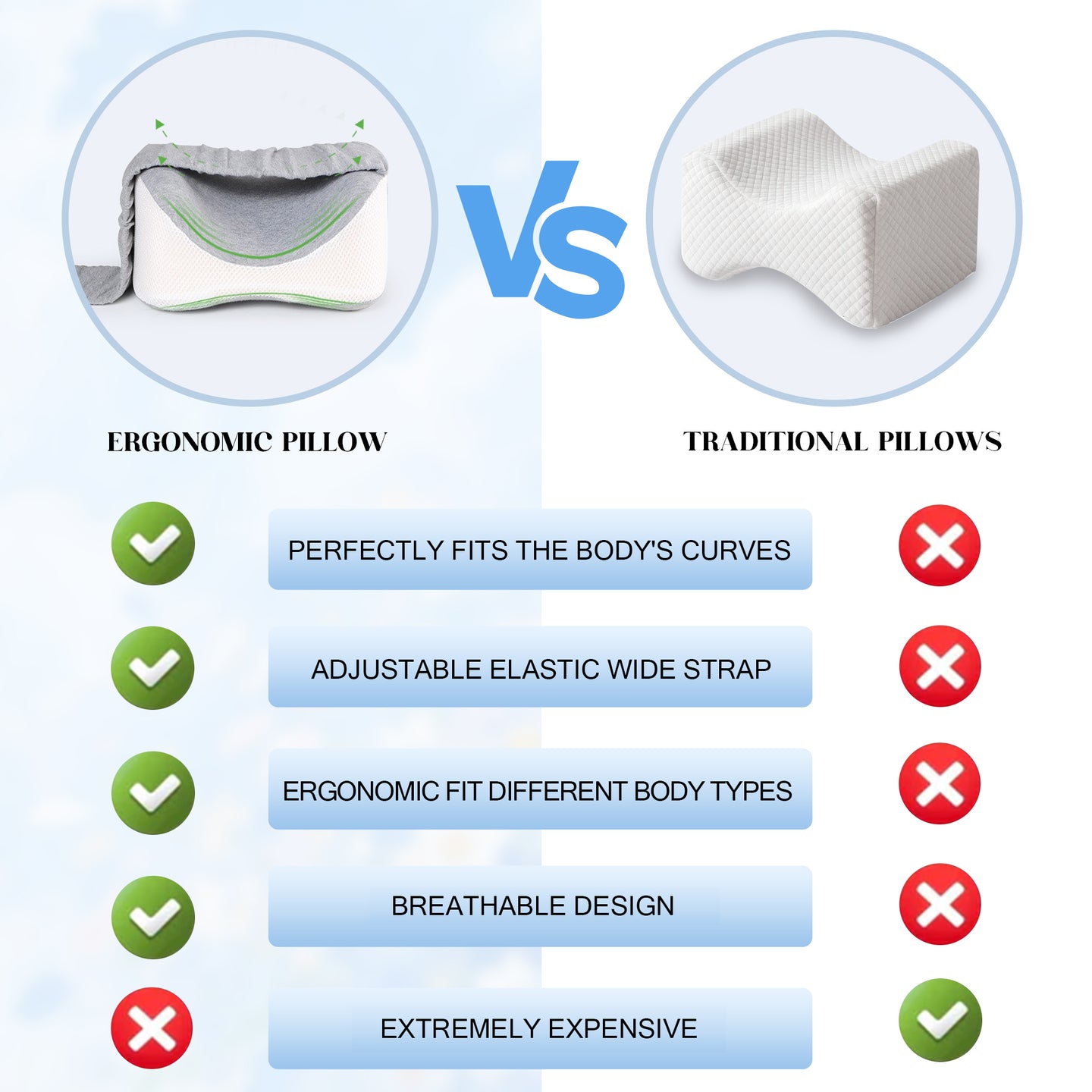 Ergonomic Contour Knee Pillow with Adjustable Strap