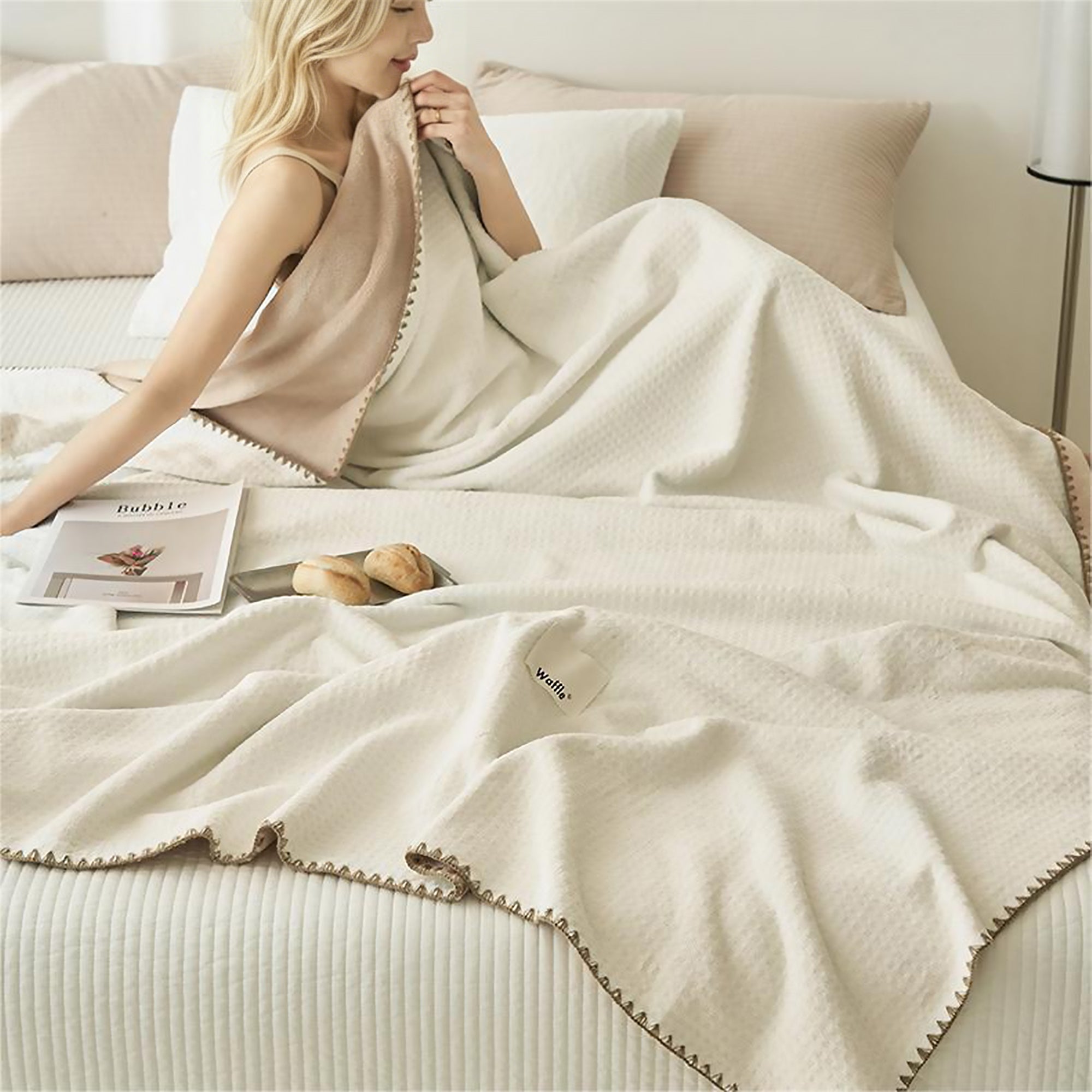 Colorful Breathable Soft Waffle Throw Blanket for Sofa & Bed Comfort
