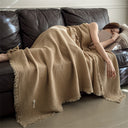 Cotton Waffle Knit Throw Blanket with Fringe – Boho Couch Cover & Cozy Quilt