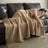 Cotton Waffle Knit Throw Blanket with Fringe – Boho Couch Cover & Cozy Quilt