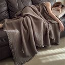 Cotton Waffle Knit Throw Blanket with Fringe – Boho Couch Cover & Cozy Quilt