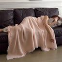 Cotton Waffle Knit Throw Blanket with Fringe – Boho Couch Cover & Cozy Quilt