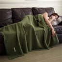Cotton Waffle Knit Throw Blanket with Fringe – Boho Couch Cover & Cozy Quilt