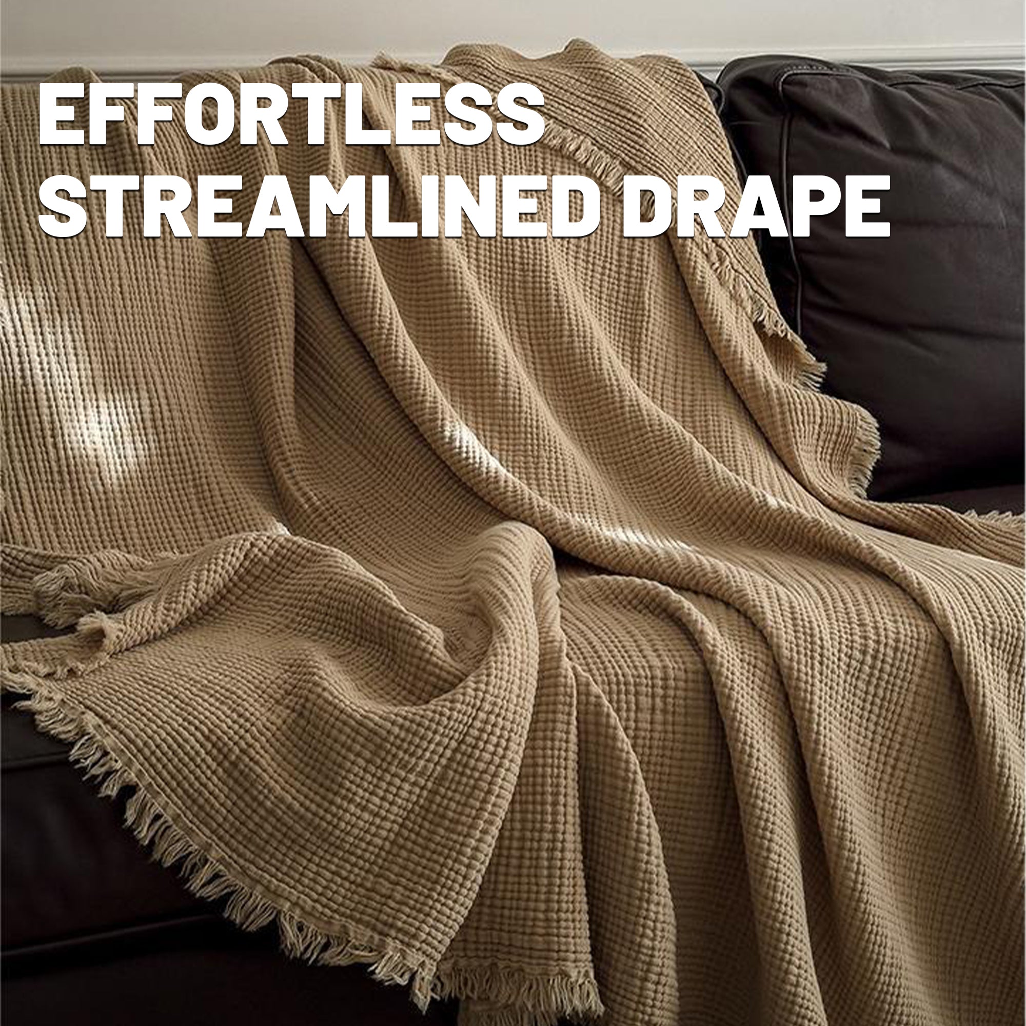 Cotton Waffle Knit Throw Blanket with Fringe – Boho Couch Cover & Cozy Quilt