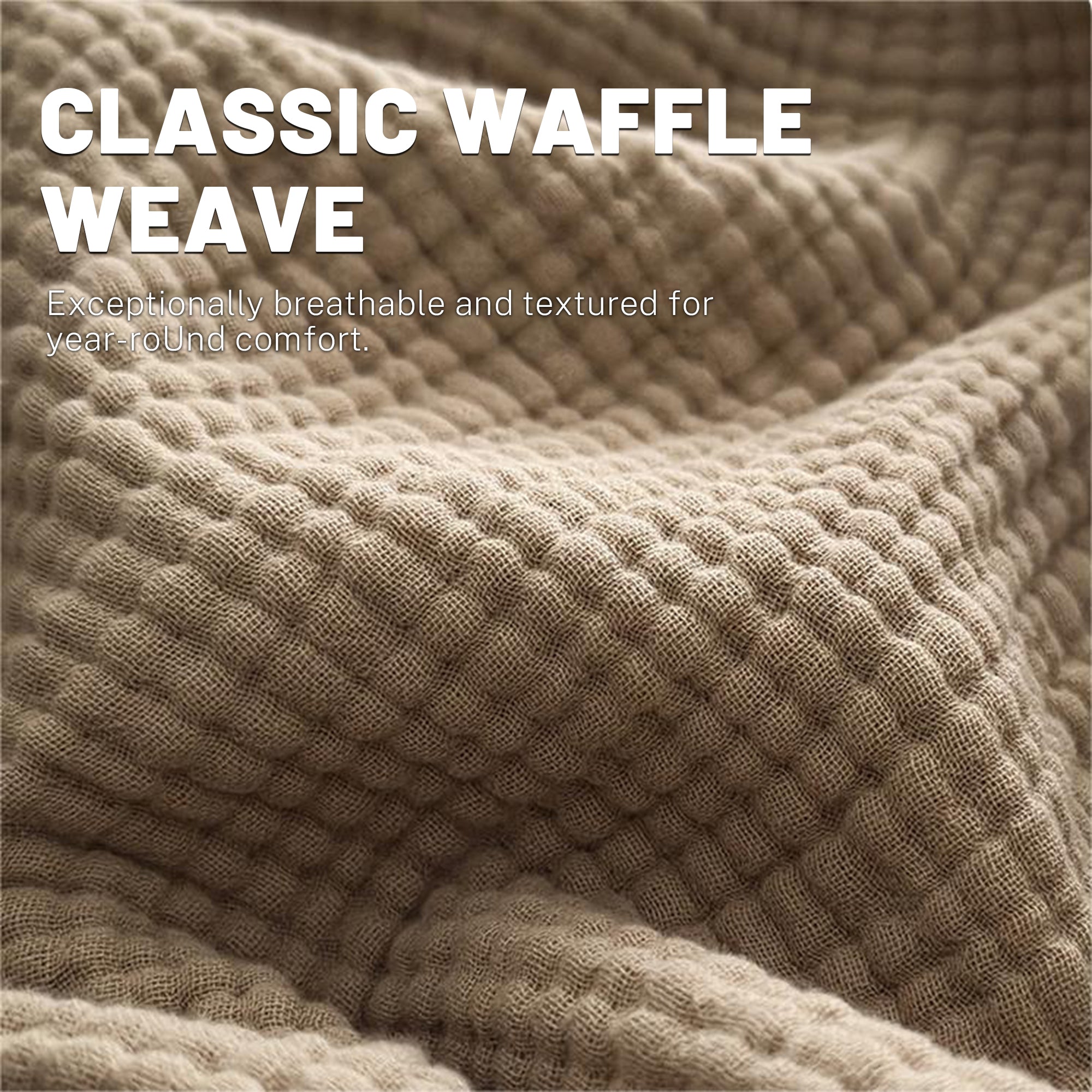 Cotton Waffle Knit Throw Blanket with Fringe – Boho Couch Cover & Cozy Quilt