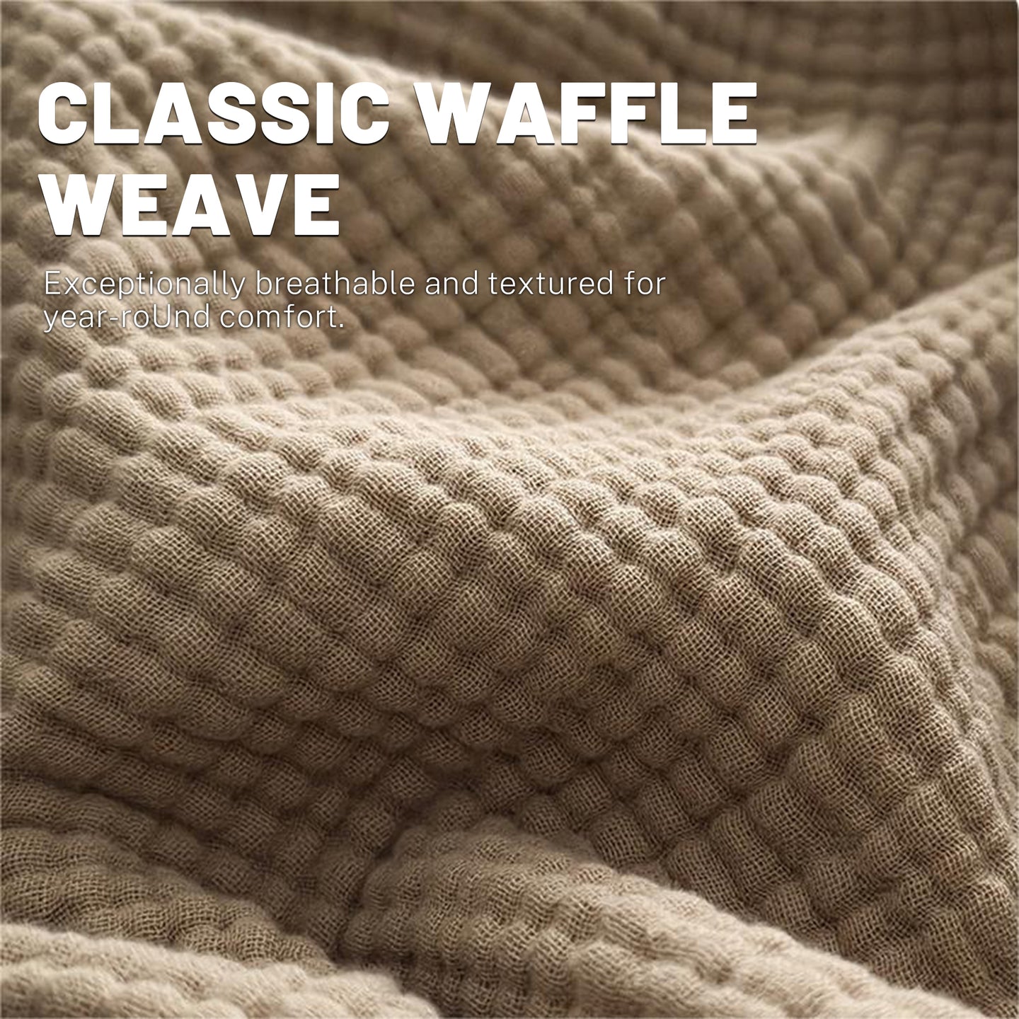 Cotton Waffle Knit Throw Blanket with Fringe – Boho Couch Cover & Cozy Quilt