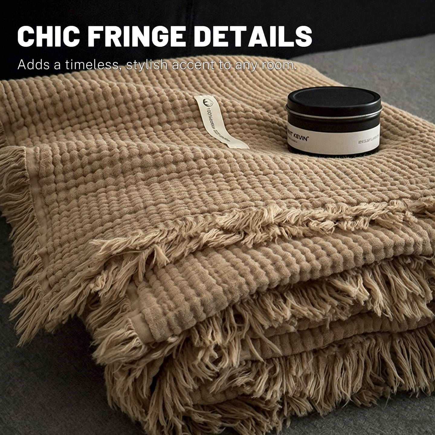 Cotton Waffle Knit Throw Blanket with Fringe – Boho Couch Cover & Cozy Quilt