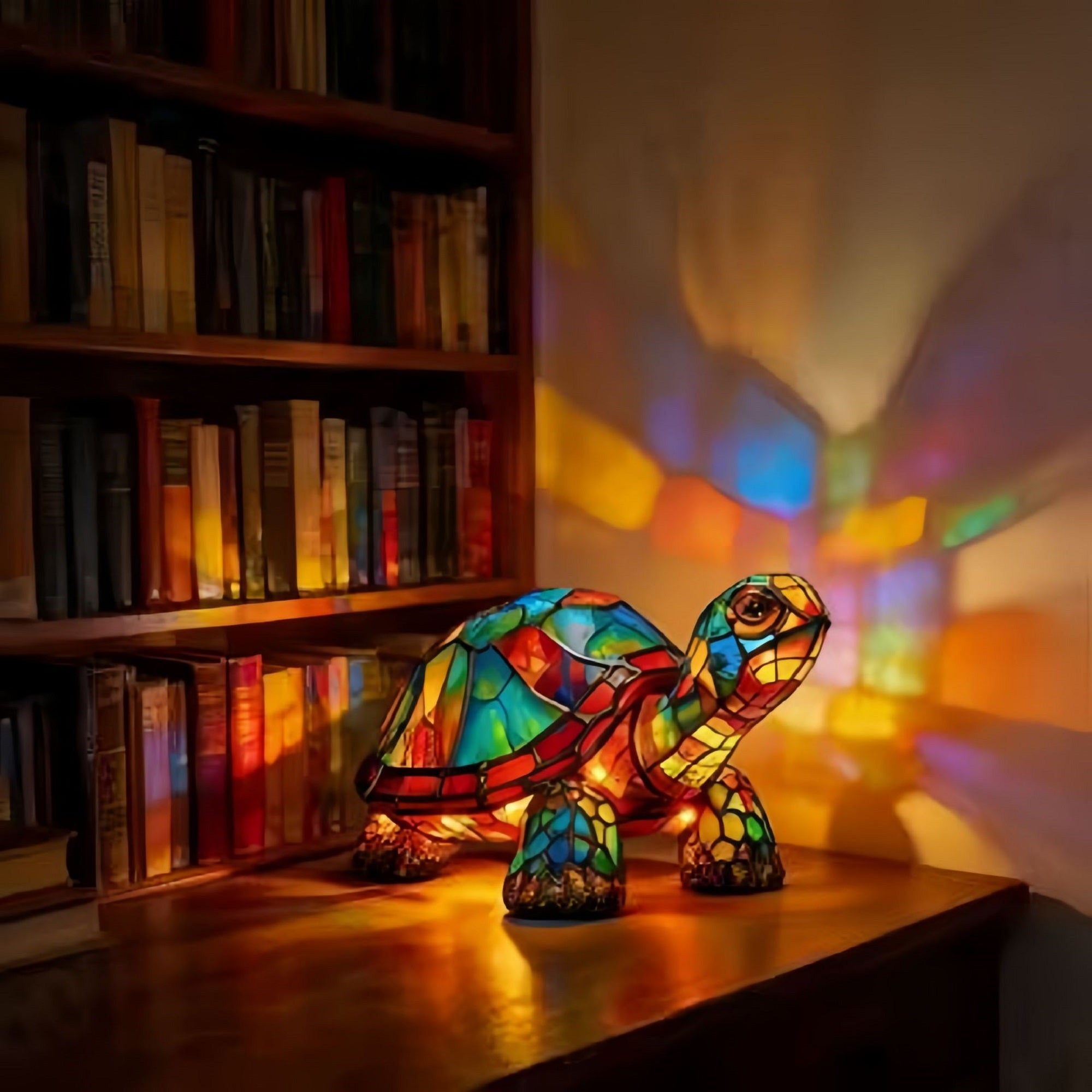 Vintage Stained Glass Ocean Lamp Resin Dolphin, Sea Turtle & Tropical Fish Nightlight