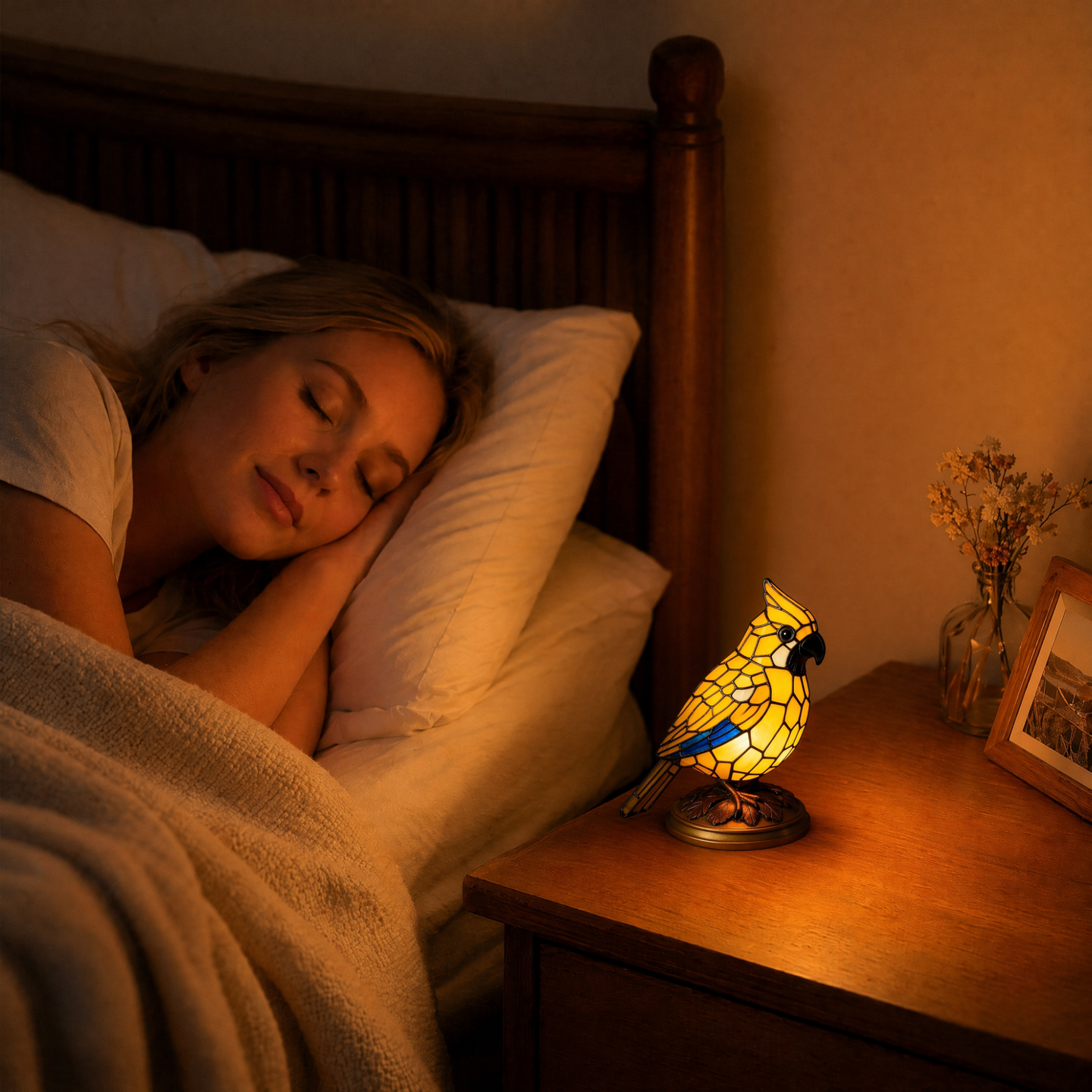 Vintage Tiffany Resin Bird Desk Accent Lamp - Unique Gift for Bird & Nature Lovers