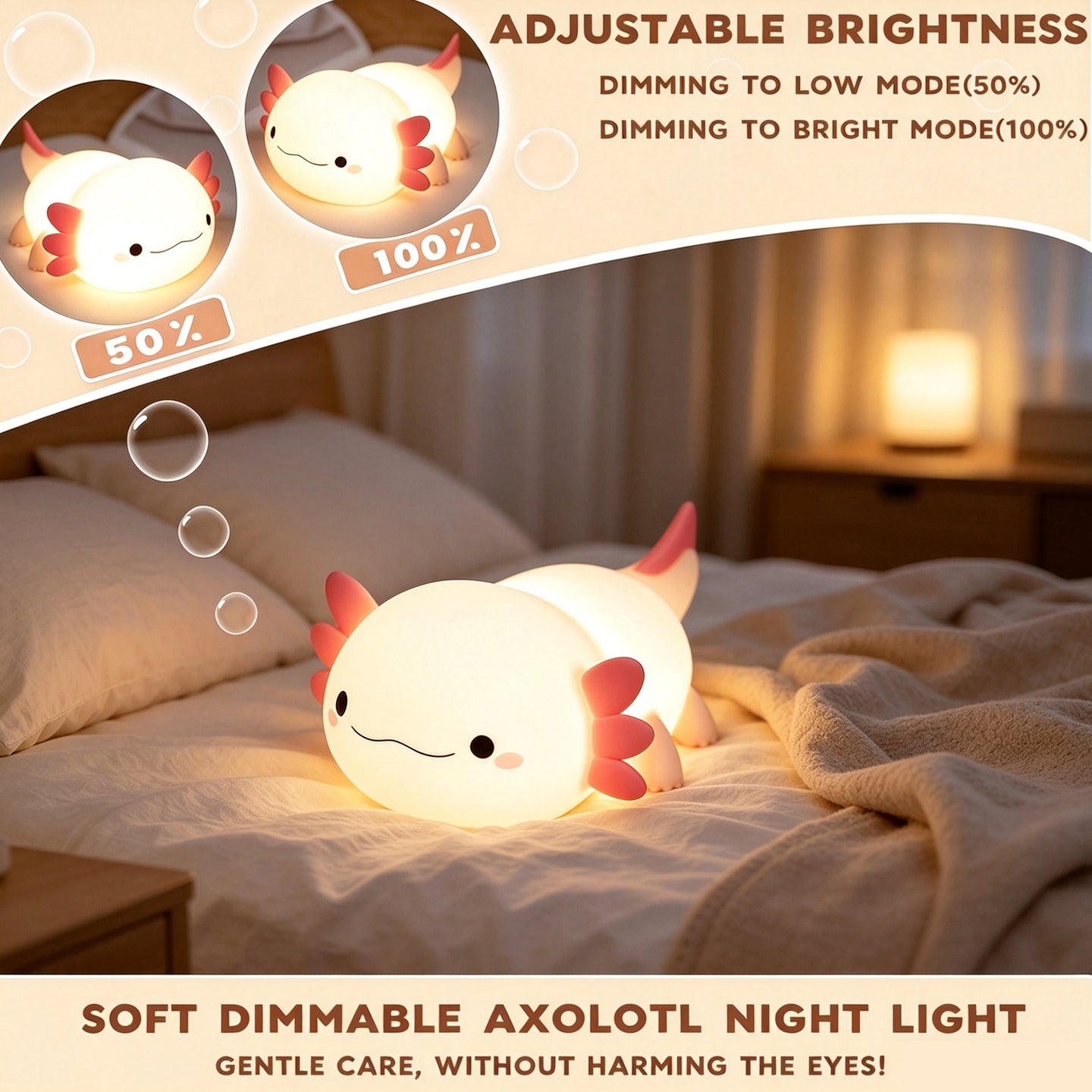 Axolotl Silicone Rechargeable Squishy Ambient Lamp with Tap Control & Sleep Timer
