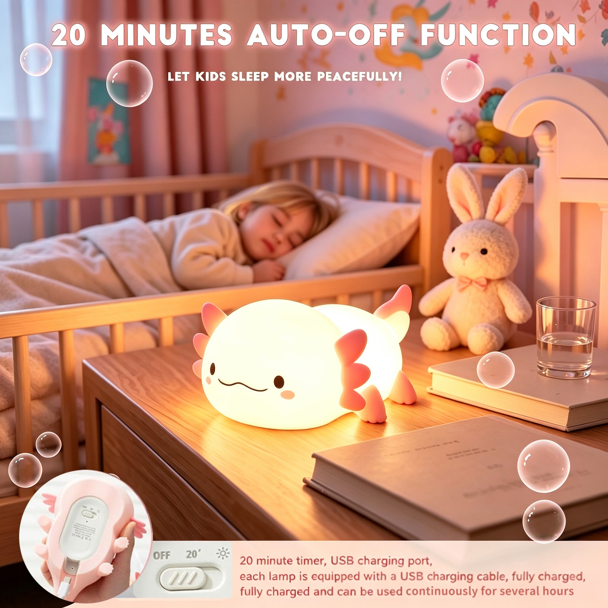 Axolotl Silicone Rechargeable Squishy Ambient Lamp with Tap Control & Sleep Timer