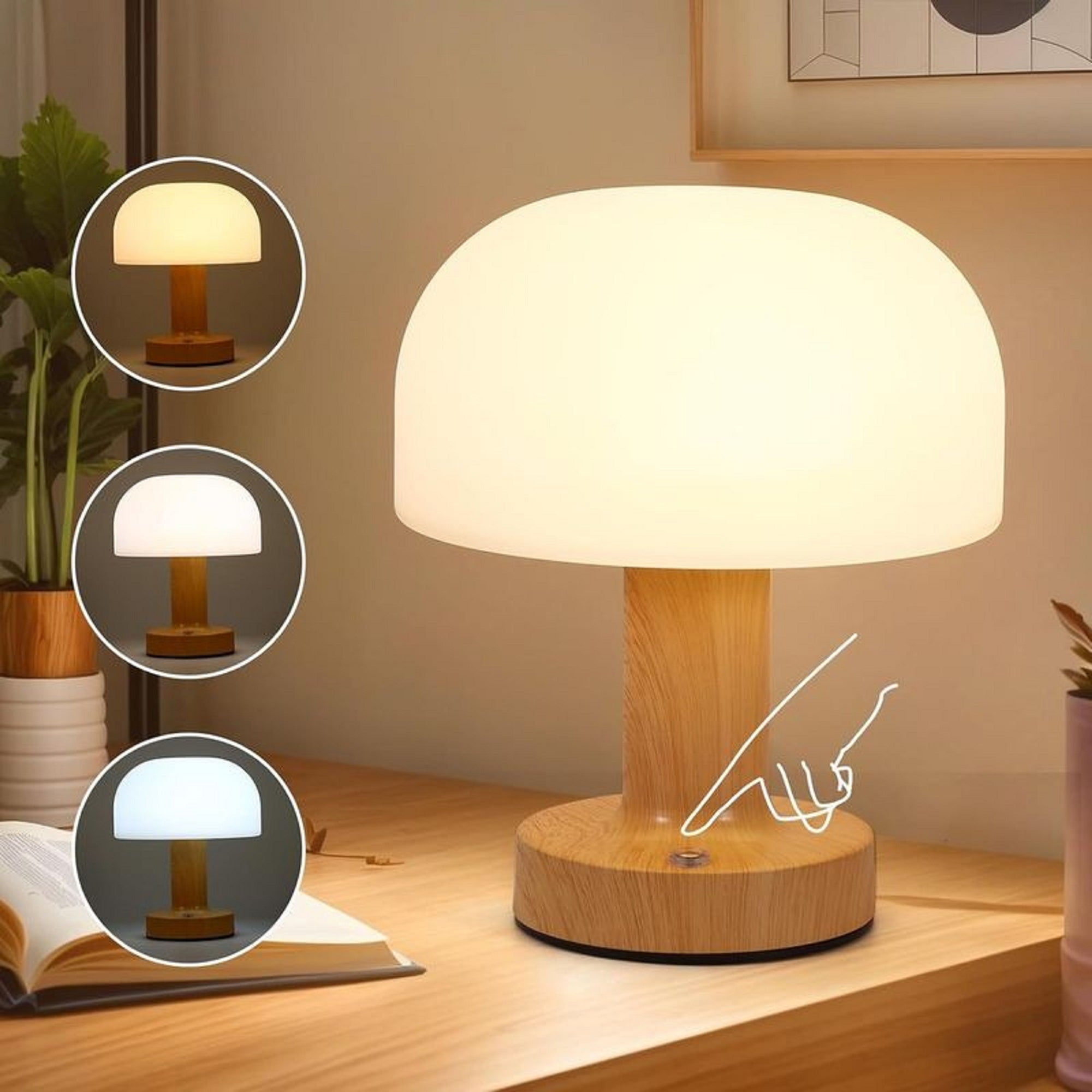 Rechargeable Touch Control Ambient Table Lamp – 3 Color Dimmable Portable Night Light