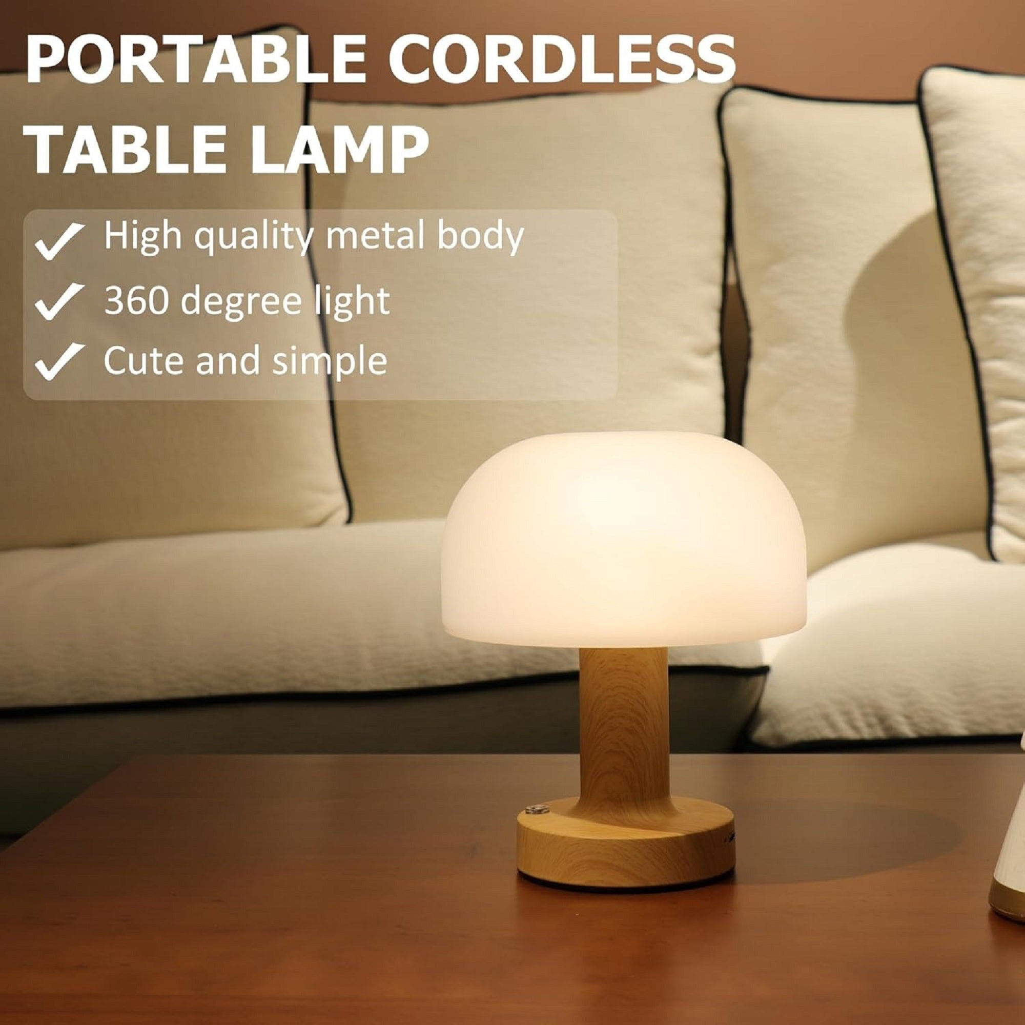 Rechargeable Touch Control Ambient Table Lamp – 3 Color Dimmable Portable Night Light