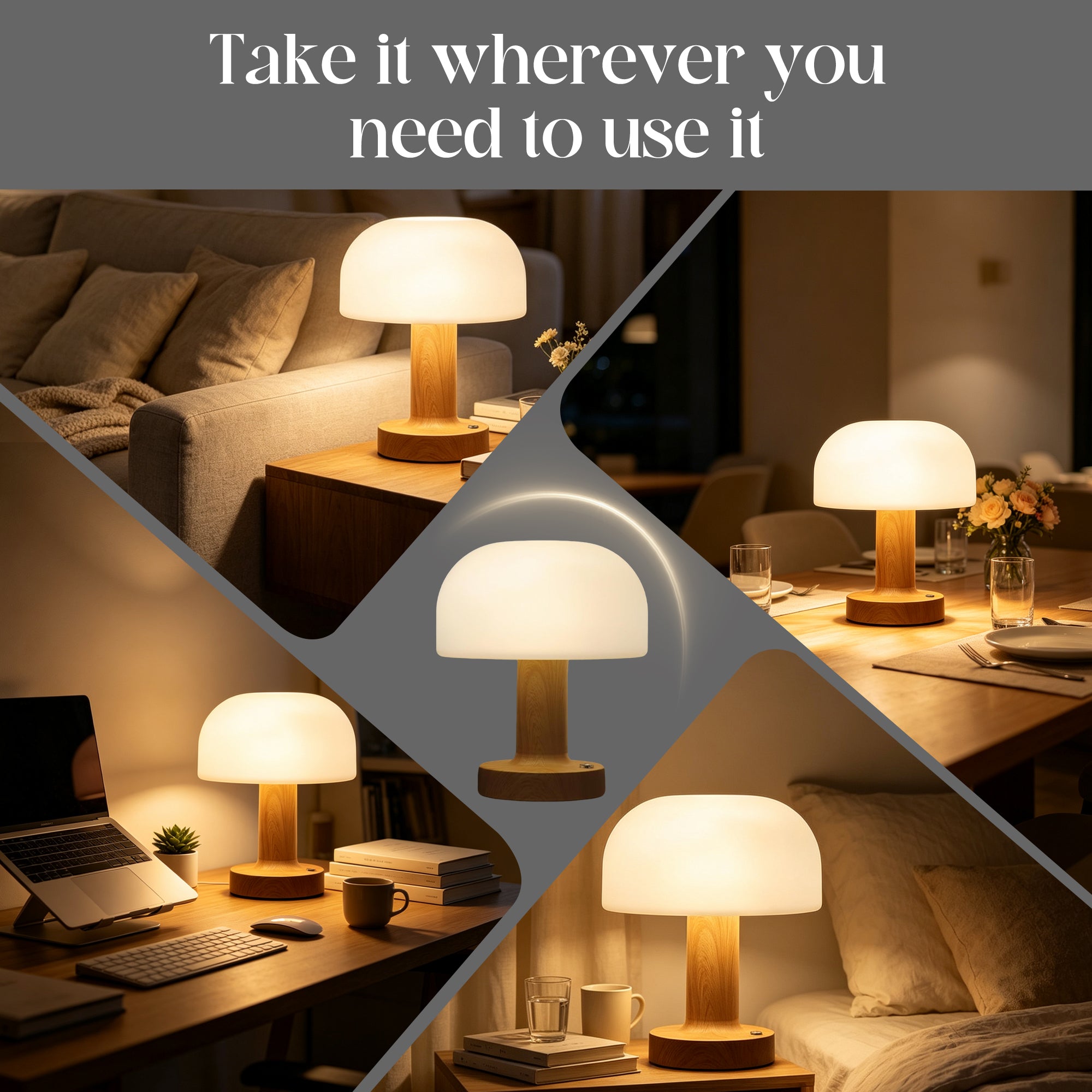 Rechargeable Touch Control Ambient Table Lamp – 3 Color Dimmable Portable Night Light