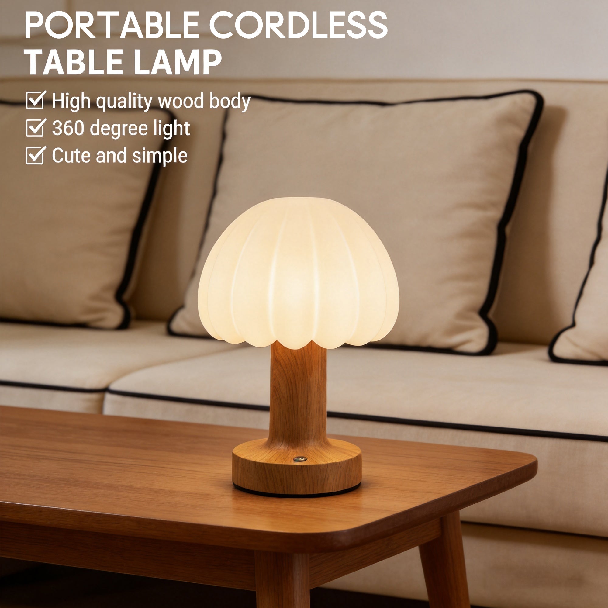 Rechargeable Touch Control Mushroom Lamp – 3 Color Dimmable Portable Night Light