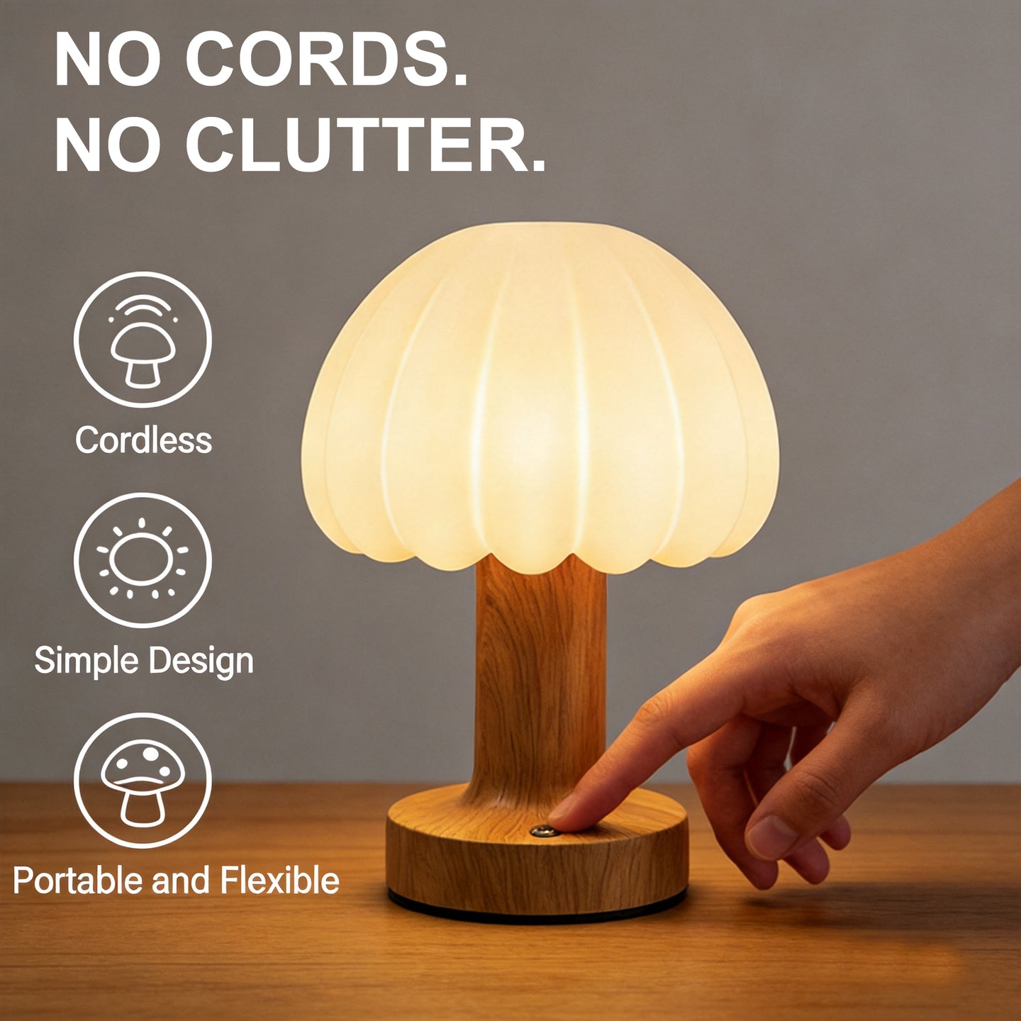 Rechargeable Touch Control Mushroom Lamp – 3 Color Dimmable Portable Night Light