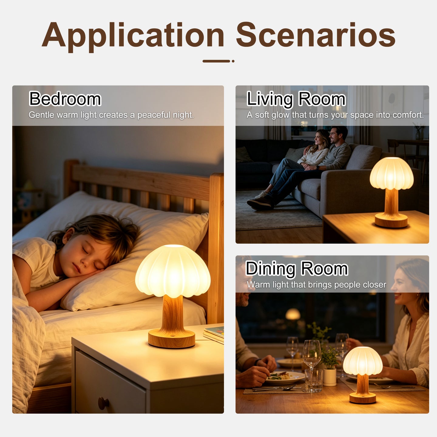 Rechargeable Touch Control Mushroom Lamp – 3 Color Dimmable Portable Night Light