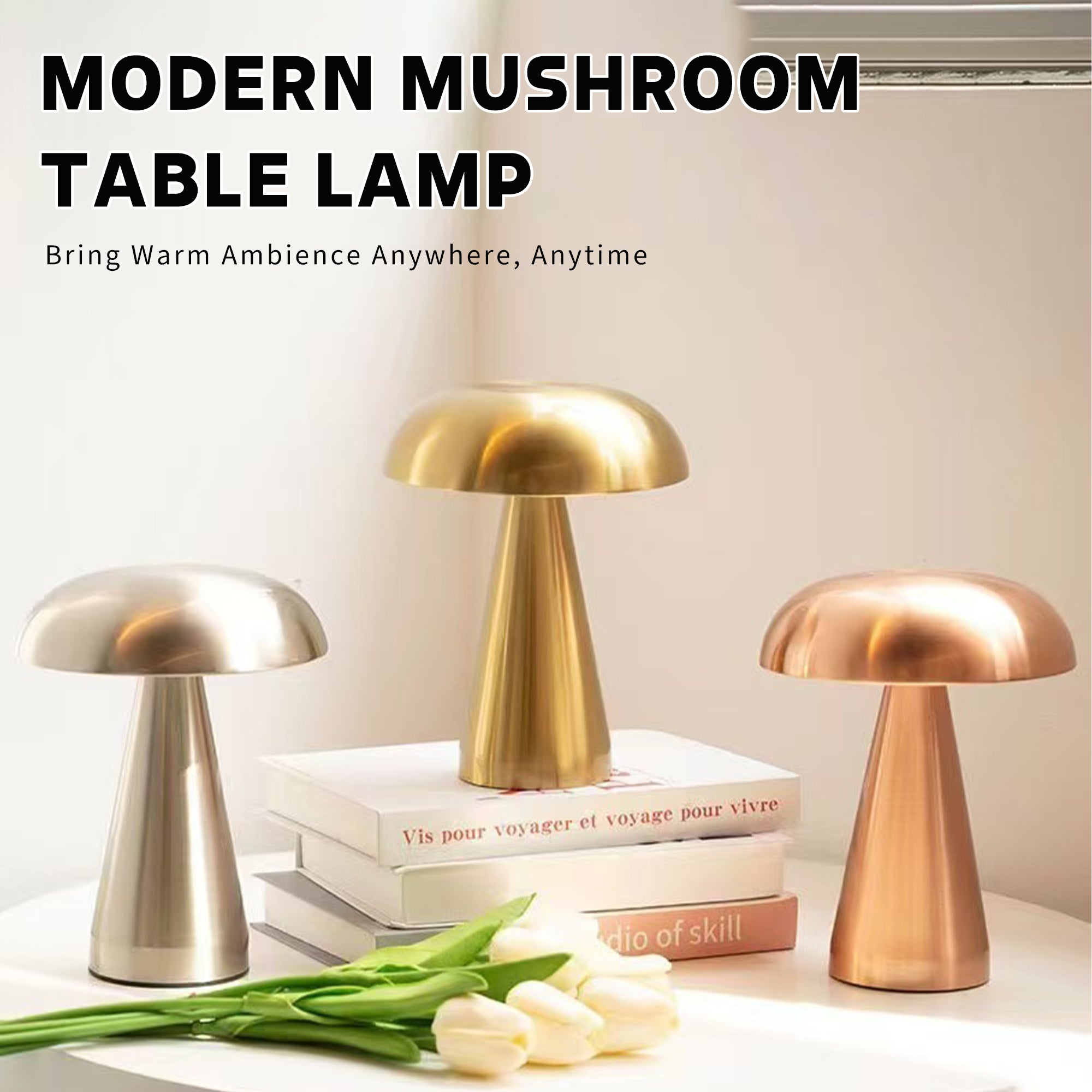 Portable Mushroom LED Table Lamp - Cordless Touch Dimmable Retro Bedside Nightlight