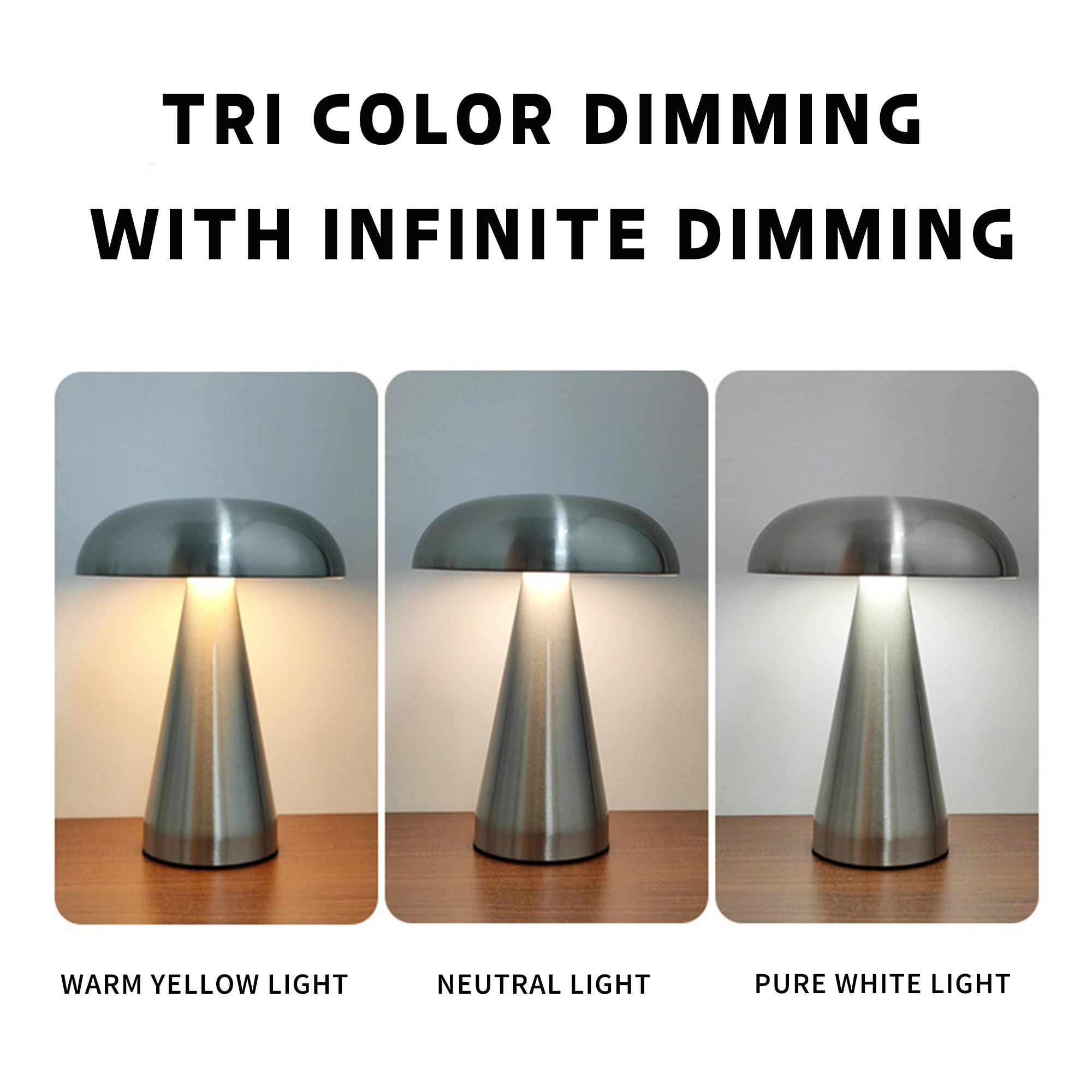 Portable Mushroom LED Table Lamp - Cordless Touch Dimmable Retro Bedside Nightlight