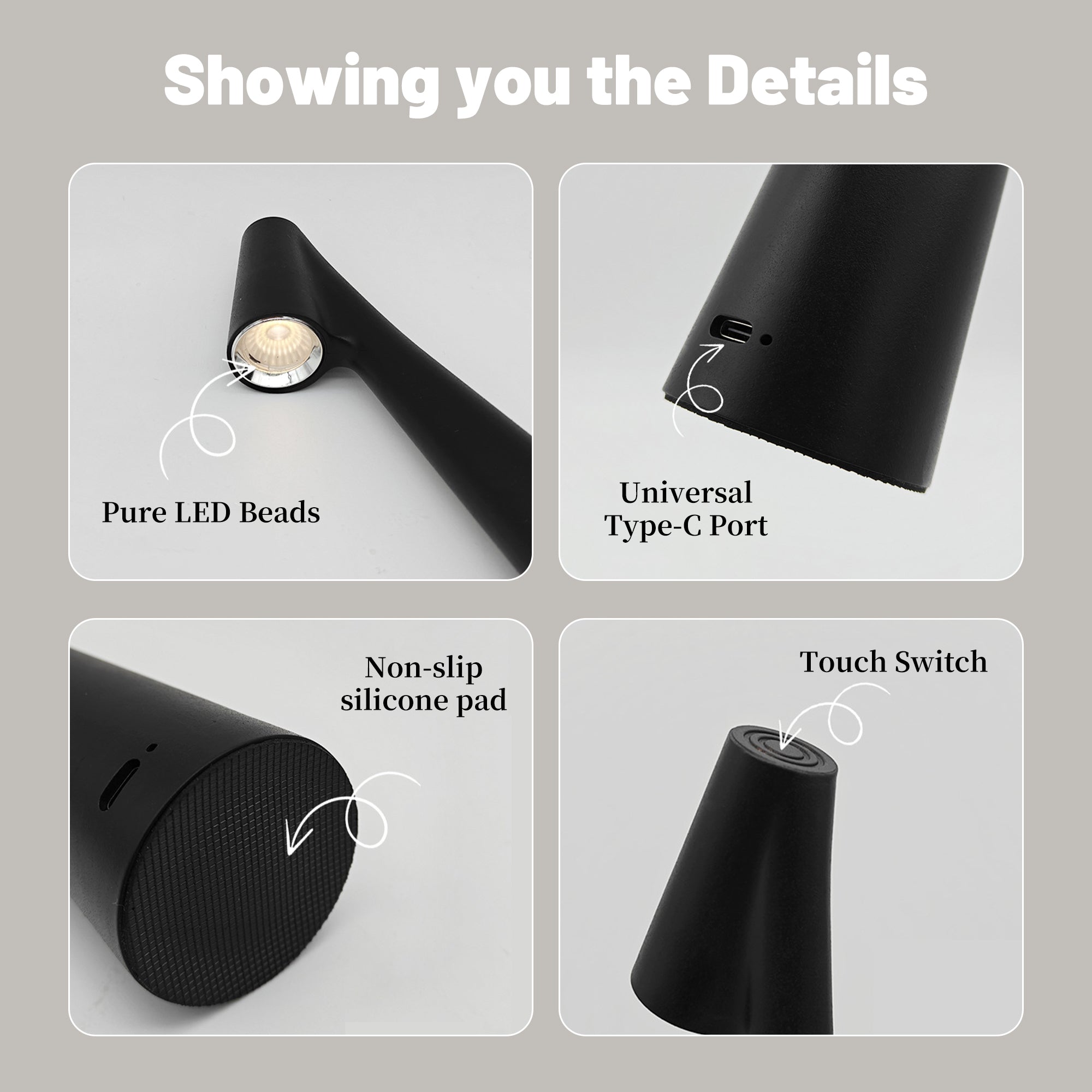 Minimalist Sculptural Cordless Table Lamp with Touch Dimming