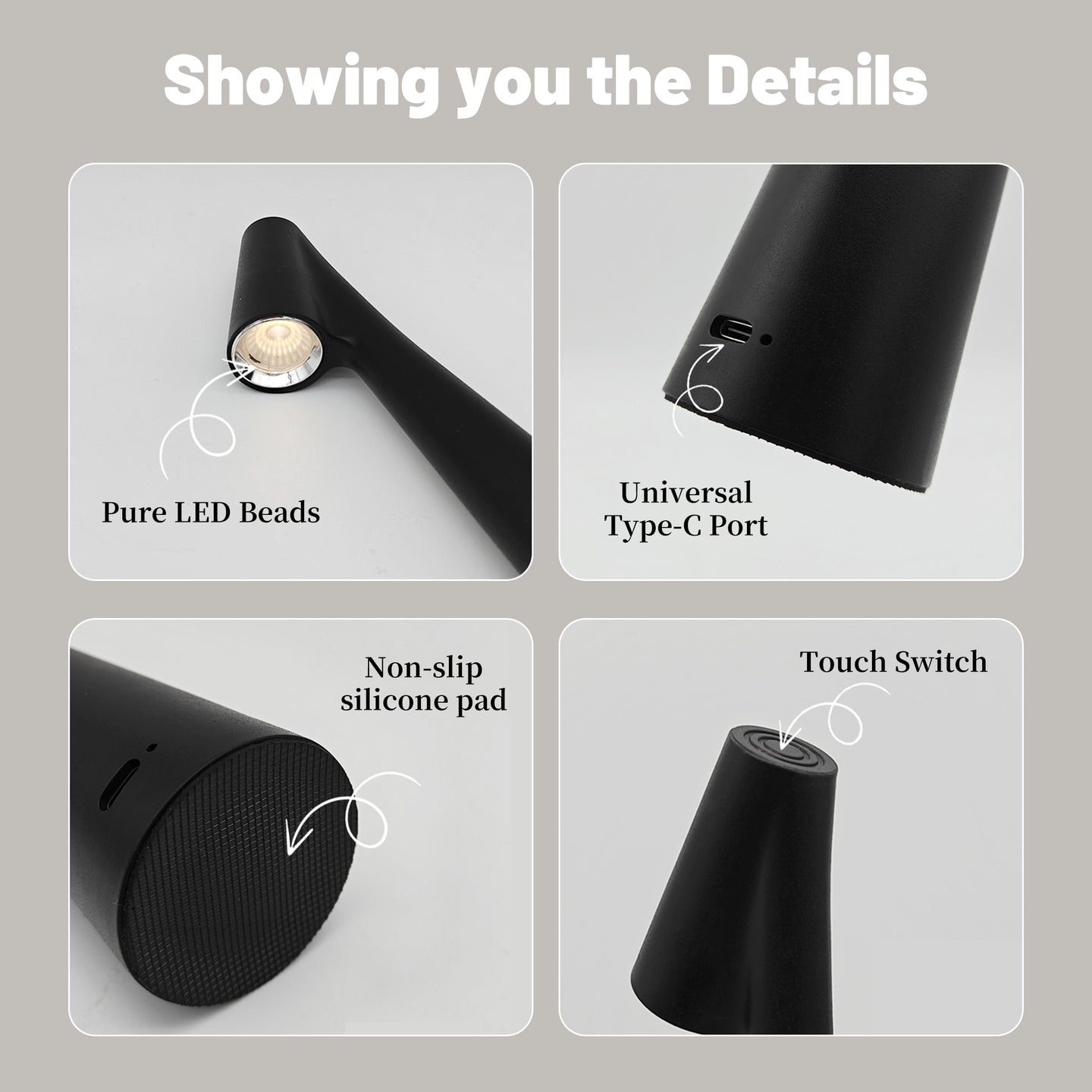 Minimalist Sculptural Cordless Table Lamp with Touch Dimming