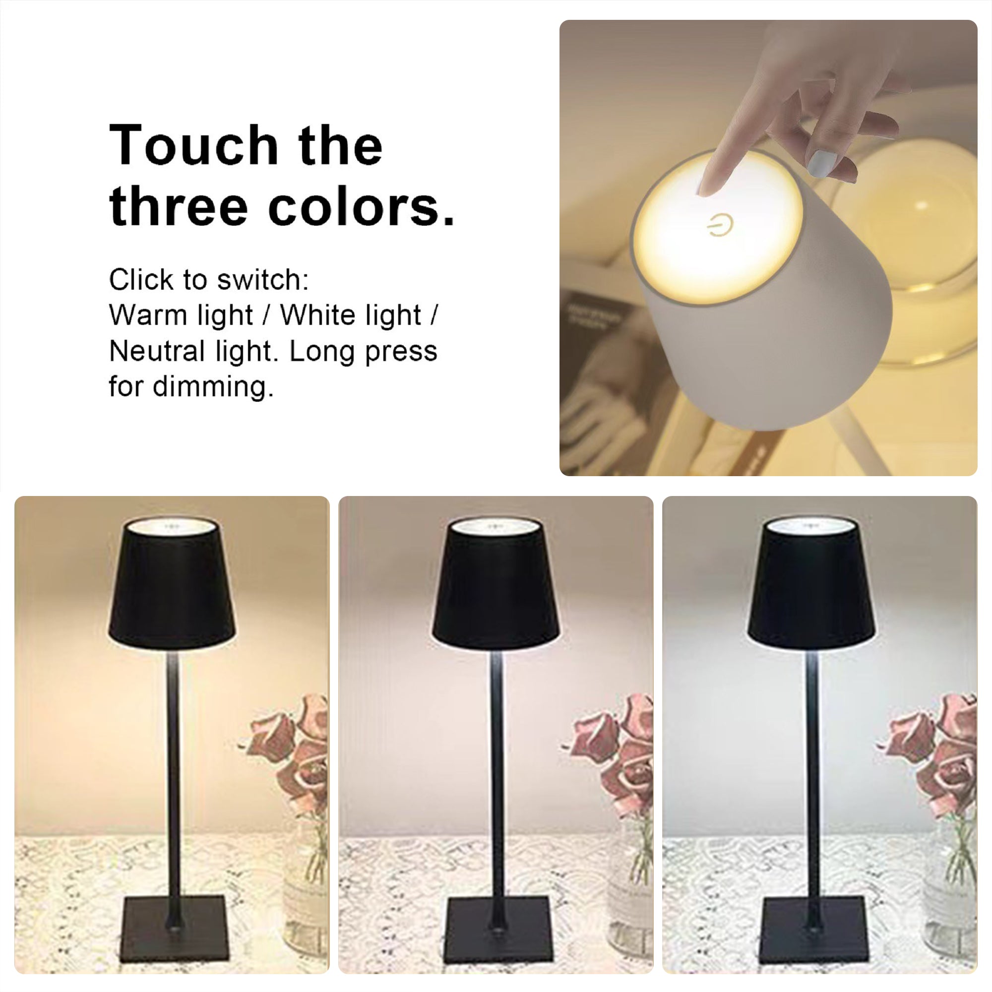 Minimalist Slim Metal Desk Lamp - Rechargeable Cordless LED Light