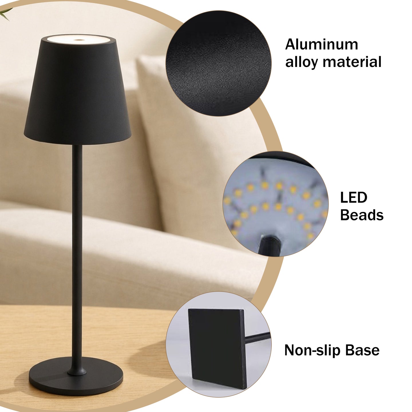 Minimalist Slim Metal Desk Lamp - Rechargeable Cordless LED Light