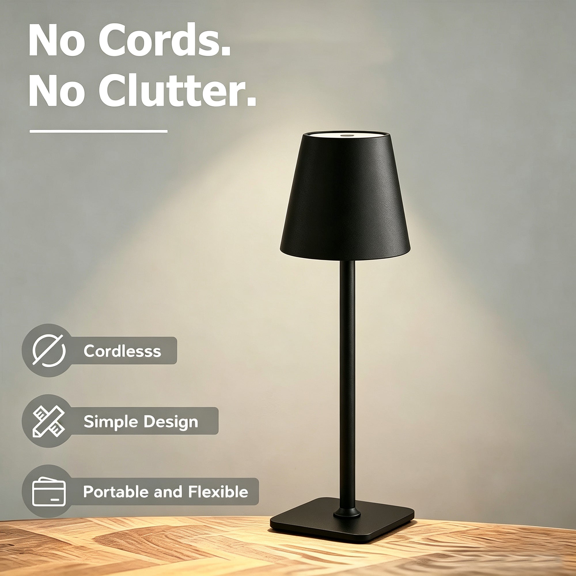 Minimalist Slim Metal Desk Lamp - Rechargeable Cordless LED Light