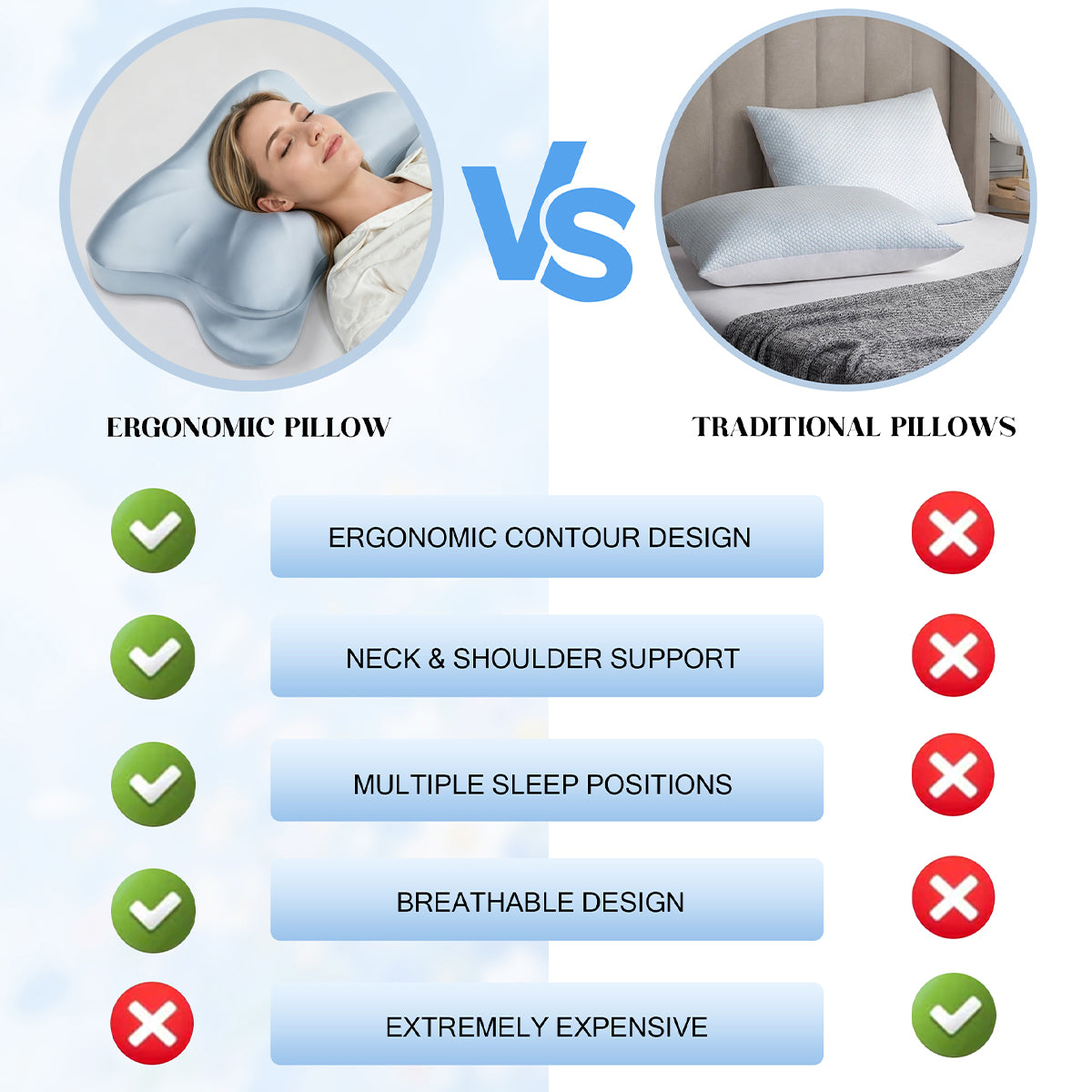 Silky Smooth Ice-Sensation Memory Foam Pillow for Side, Back & Stomach Sleepers