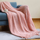 Soft Cable-Knit Throw Blanket with Fringe Tassels