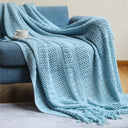 Soft Cable-Knit Throw Blanket with Fringe Tassels