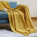 Soft Cable-Knit Throw Blanket with Fringe Tassels