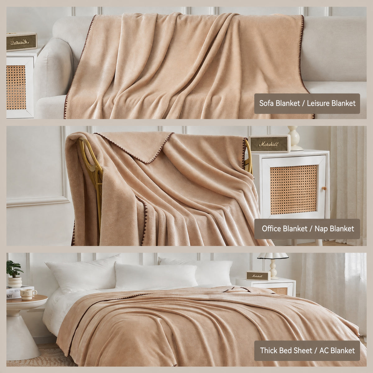 Soft Flannel Throw Blanket for Sofa & Bed Comfort