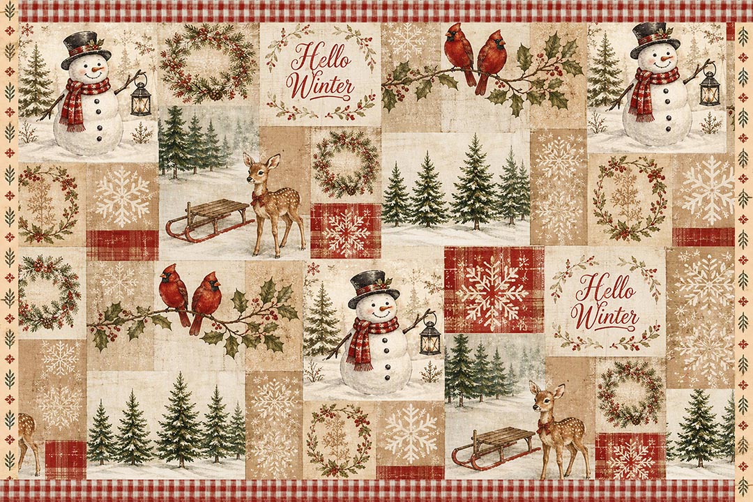 Hello Winter Patchwork Christmas Non‑Slip Washable Area Rug